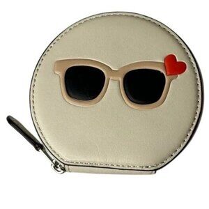 Coach Heart Sunglasses Round Leather Zip Coin Purse in White Chalk F87220